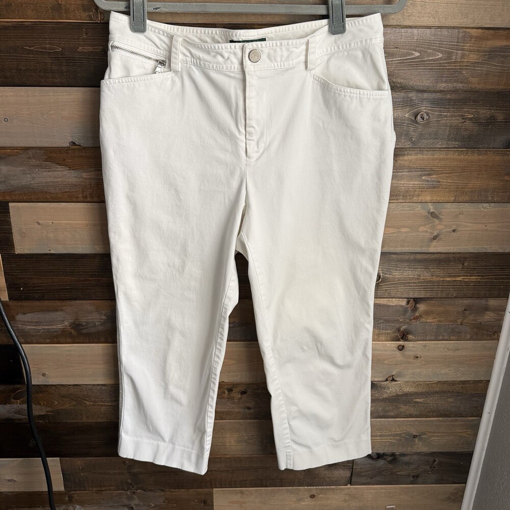 Lauren Ralph Lauren Women’s Size 8 White Stretch Capri Pants Classic Preppy